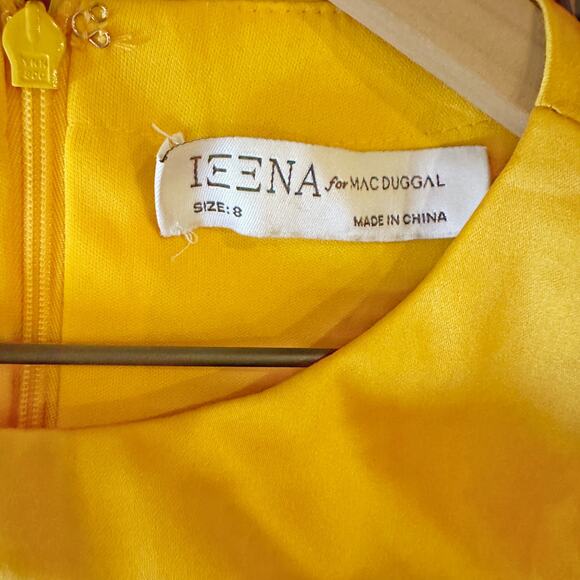 Ieena for Mac Duggal Asymmetrical Draped Long Sleeve Mini Dress - Marigold - 8 - Picture 7 of 10